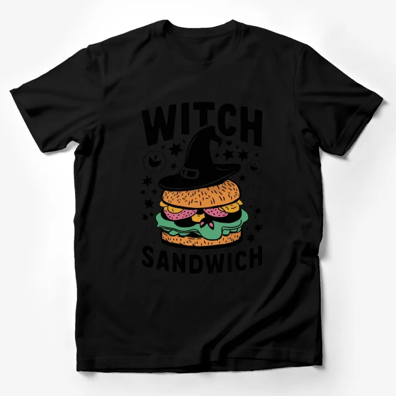 Witch Sandwich Halloween T-Shirt, Fun Spooky Foods Graphic Tee, Unique Witch Hat Burger Design Male T-Shirt