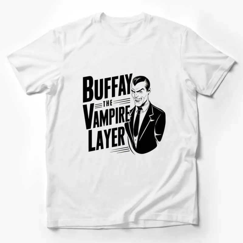 Buffay the Vampire Layer Graphic T-Shirt, Classic TV Show Parody Tee, Black and White Design for Adults Male T-Shirt