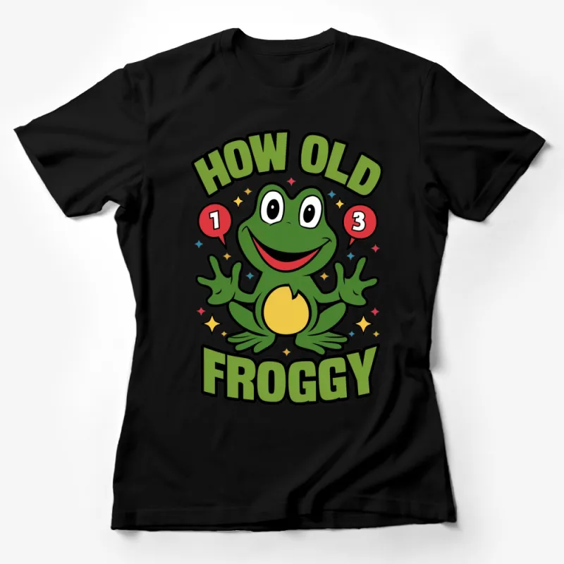 Colorful How Old Froggy Birthday T-Shirt, Kids Funny Frog Tee, Unisex Child Party Apparel Female T-Shirt