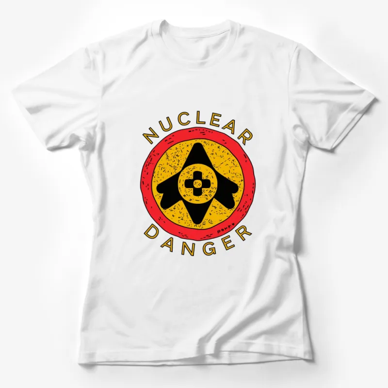 Nuclear Danger Sign T-Shirt, Bold Yellow and Red Graphic Tee, Unisex Casual Wear Female T-Shirt