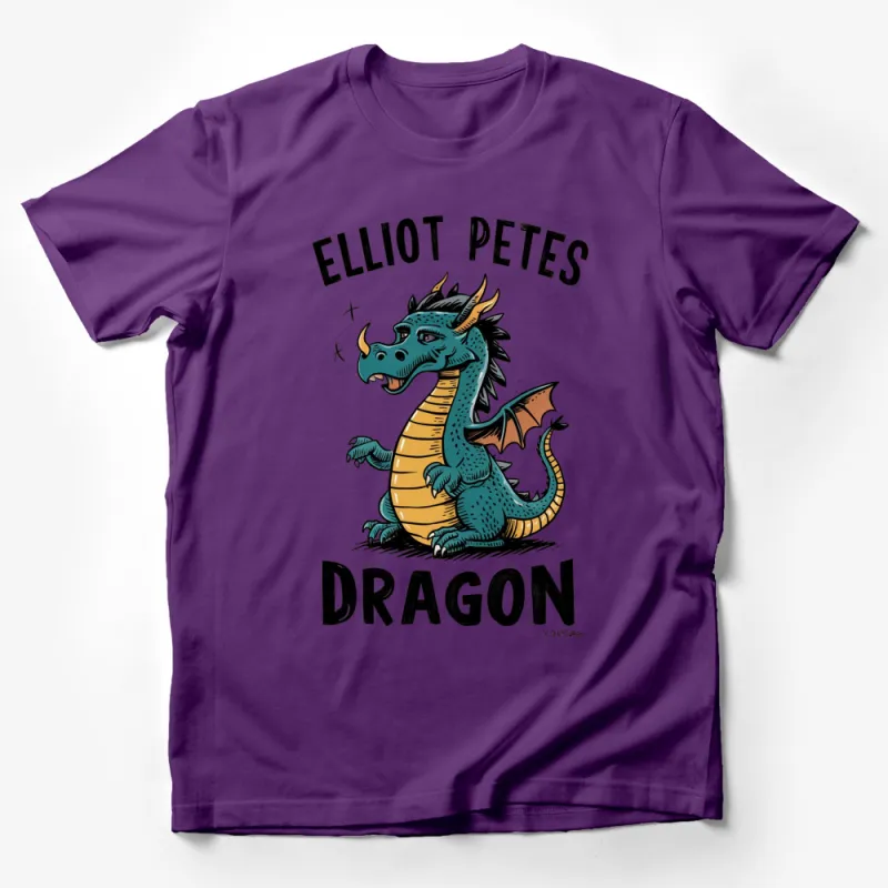 Elliot Petes Dragon Cartoon T-Shirt, Cute Fantasy Creature Graphic Tee, Unisex Kids and Adults Apparel Male T-Shirt