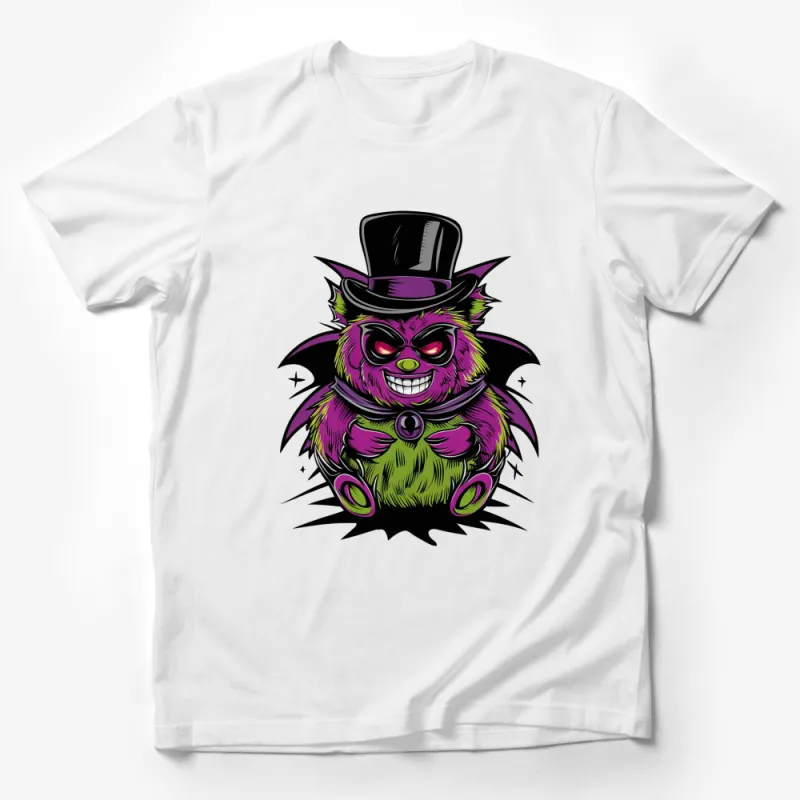 Goth Cartoon Monster T-Shirt, Purple Creature with Top Hat, Cool Funky Design Tee, Unique Halloween Apparel Male T-Shirt