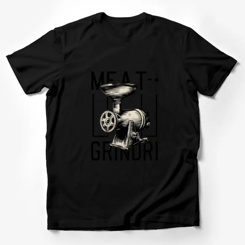 Vintage Meat Grinder T-Shirt, Classic Butcher Shop Style Tee, Graphic Black and White Design Male T-Shirt