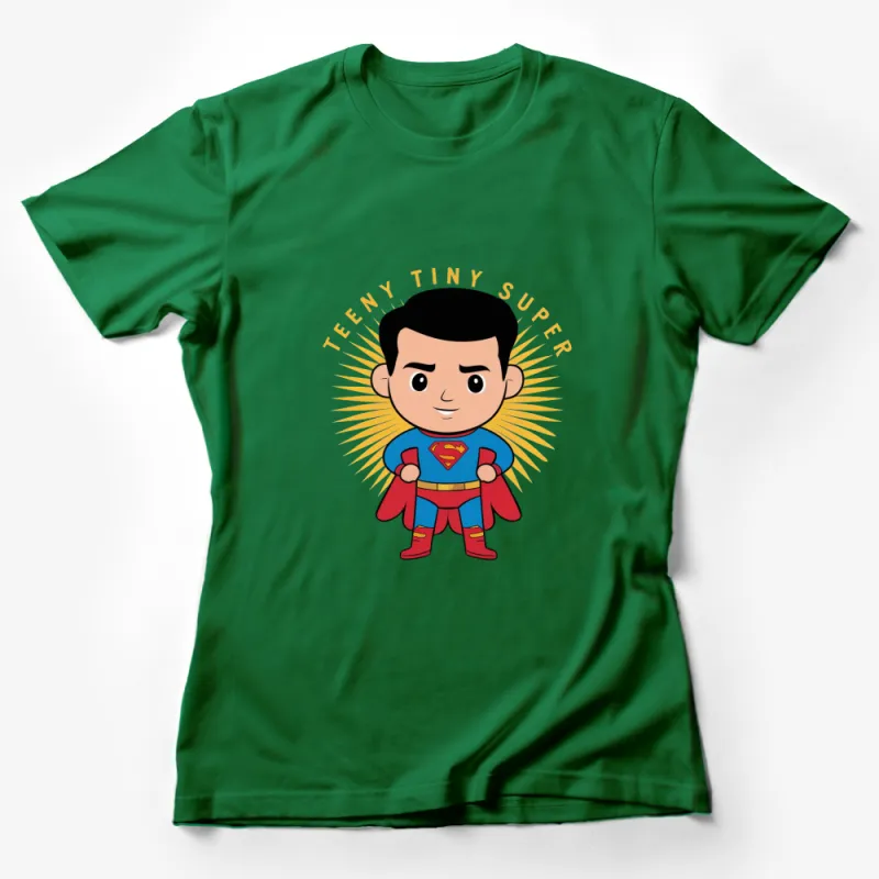 Teeny Tiny Super Hero T-Shirt, Cute Superhero Cartoon Graphic Tee For Kids Female T-Shirt