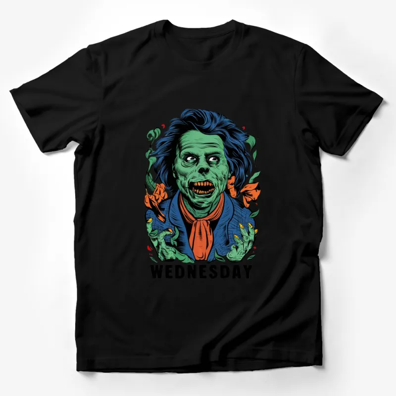 Wednesday Inspired Horror Character T-Shirt, Green Zombie Graphic Tee, Unisex Cotton Shirt Male T-Shirt