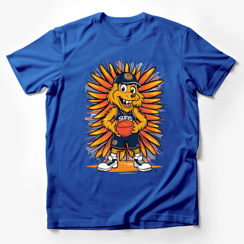 Colorful Cartoon Lion Basketball Player T-Shirt, Cool Sports Fan Gear, Kids and Adults Male T-Shirt