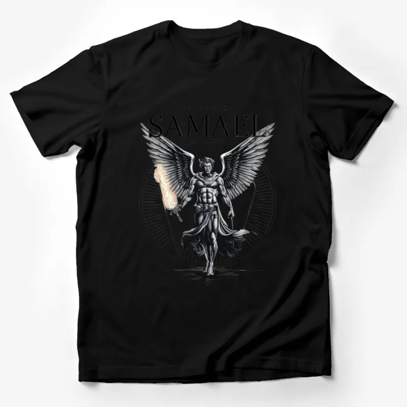 Archangel Samael T-Shirt, Angelic Warrior Graphic Tee, Spiritual Mythology Art Top Male T-Shirt