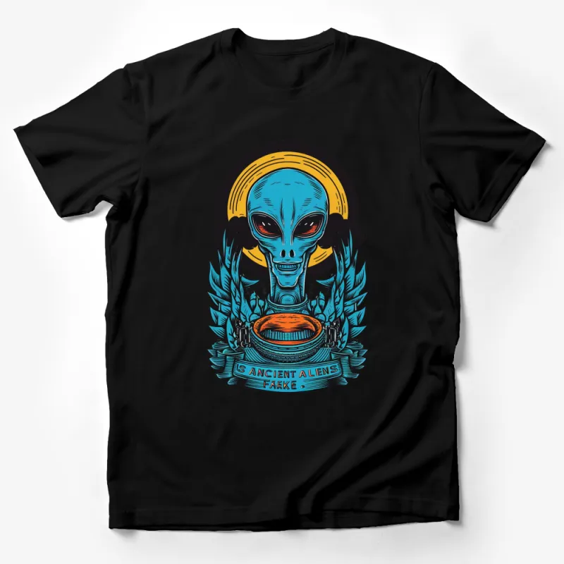 Ancient Aliens Graphic T-Shirt, UFO Alien Head with Wings, Bold Colorful Design, Unisex Tee, Extraterrestrial Theme Shirt Male T-Shirt