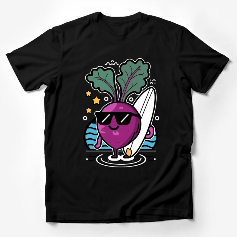 Funny Surfing Beet Vegetable Cartoon T-Shirt, Summer Beach Surf Tee, Cool Veggie Lover Shirt, Unisex Graphic Tee for All Ages Male T-Shirt