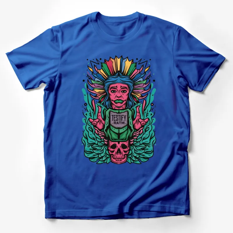 Colorful Psychedelic Skull T-Shirt, Vibrant Graphic Tee, Urban Streetwear, Unique Art Print Design Male T-Shirt