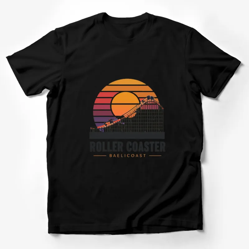 Roller Coaster Sunset Graphic T-Shirt, Colorful Amusement Park Tee, Baelicoast Fun Ride Shirt Male T-Shirt