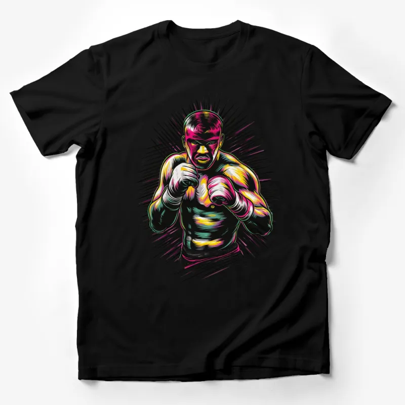 Colorful Neon Boxer Graphic T-Shirt, Urban Streetwear, Unisex Fight Club Tee Male T-Shirt