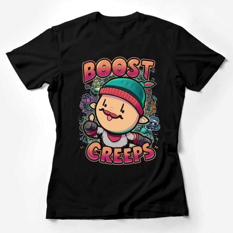 Cute Cartoon Character T-Shirt, Colorful Boost Creeps Graphic Tee, Unisex Casual Clothing, Fun Illustration Apparel Female T-Shirt