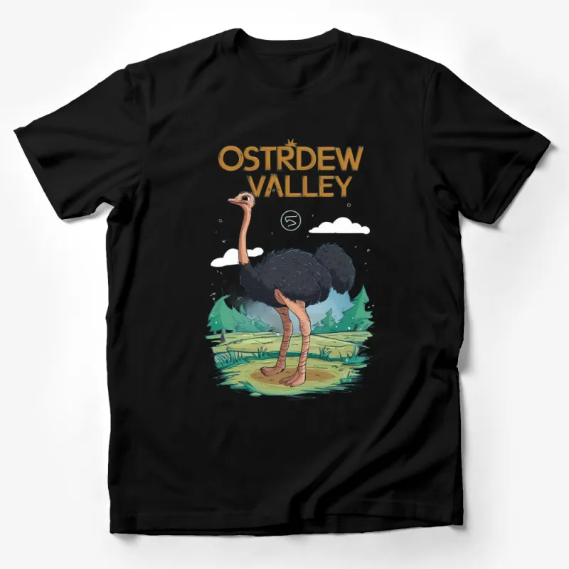 Ostrdew Valley Cartoon Ostrich Graphic T-Shirt, Cute Animal Tee, Unisex Shirt for Nature Lovers Male T-Shirt