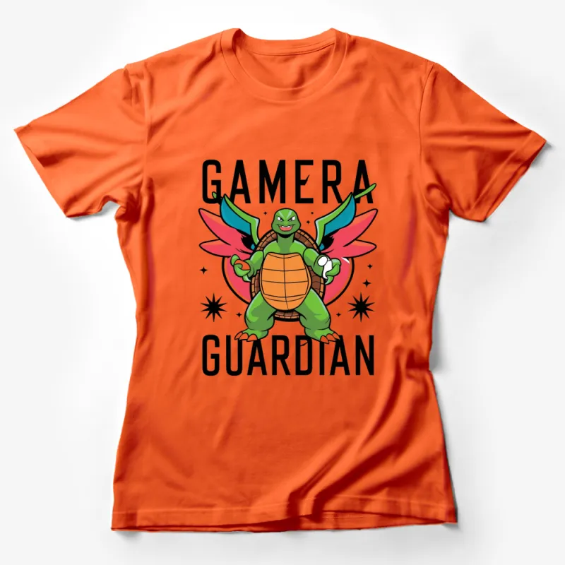 Gamera Guardian Vintage Cartoon Turtle Graphic T-Shirt, Retro Anime Fan Apparel Female T-Shirt