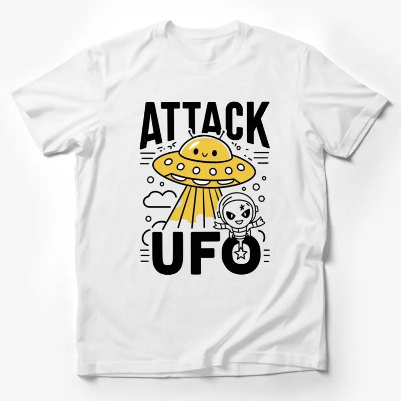 UFO Attack T-Shirt, Cute Alien and Astronaut Design, Space Theme Tee, Unisex Kids and Adults Male T-Shirt