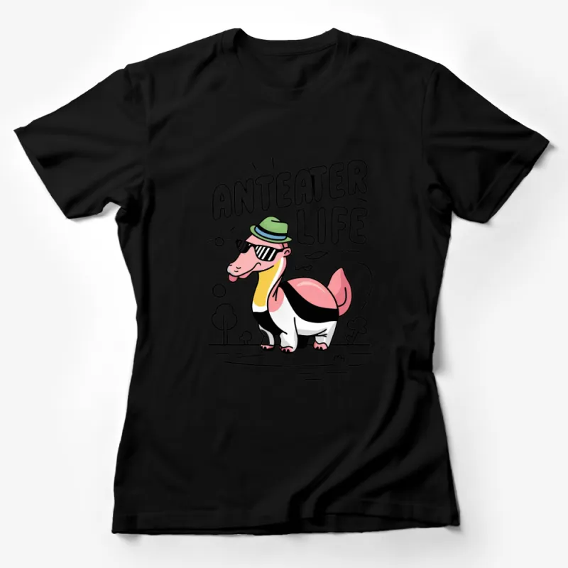 Anteater Life Cartoon Graphic T-Shirt, Cool Summer Anteater with Sunglasses and Hat Female T-Shirt