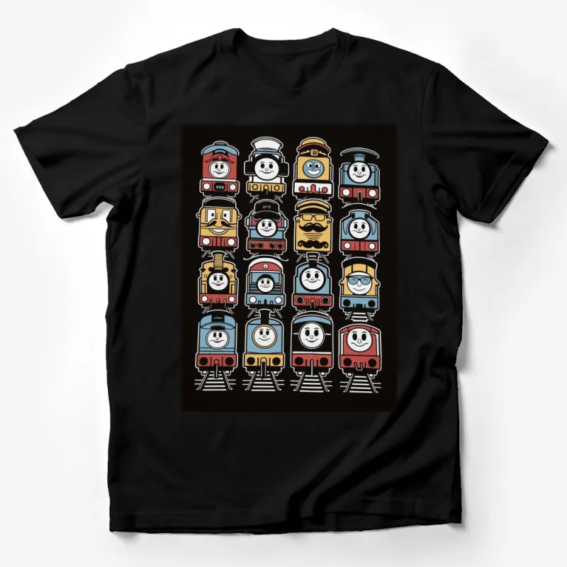 Cartoon Train Characters T-Shirt, Colorful Kids Railway Tee, Cute Trains Design, Unisex Children's Apparel Male T-Shirt