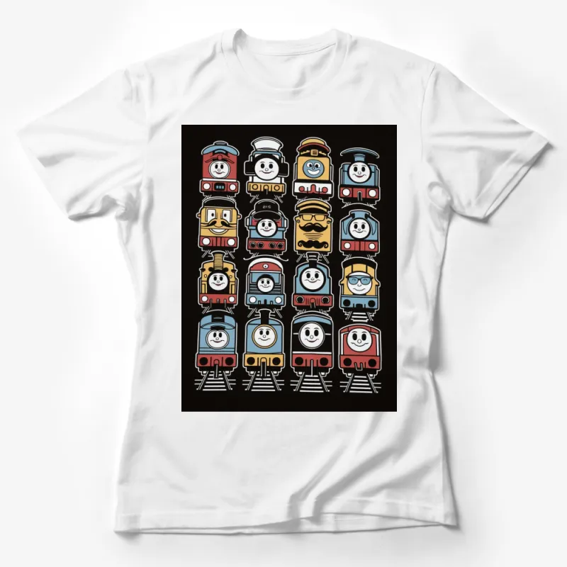 Cartoon Train Characters T-Shirt, Colorful Kids Railway Tee, Cute Trains Design, Unisex Children's Apparel Female T-Shirt