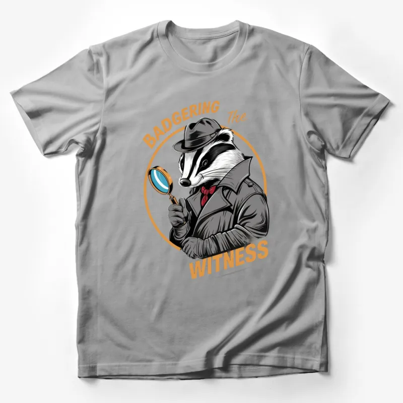 Vintage Detective Badger T-Shirt, Funny Animal with Magnifying Glass, Unique Graphic Tee Male T-Shirt