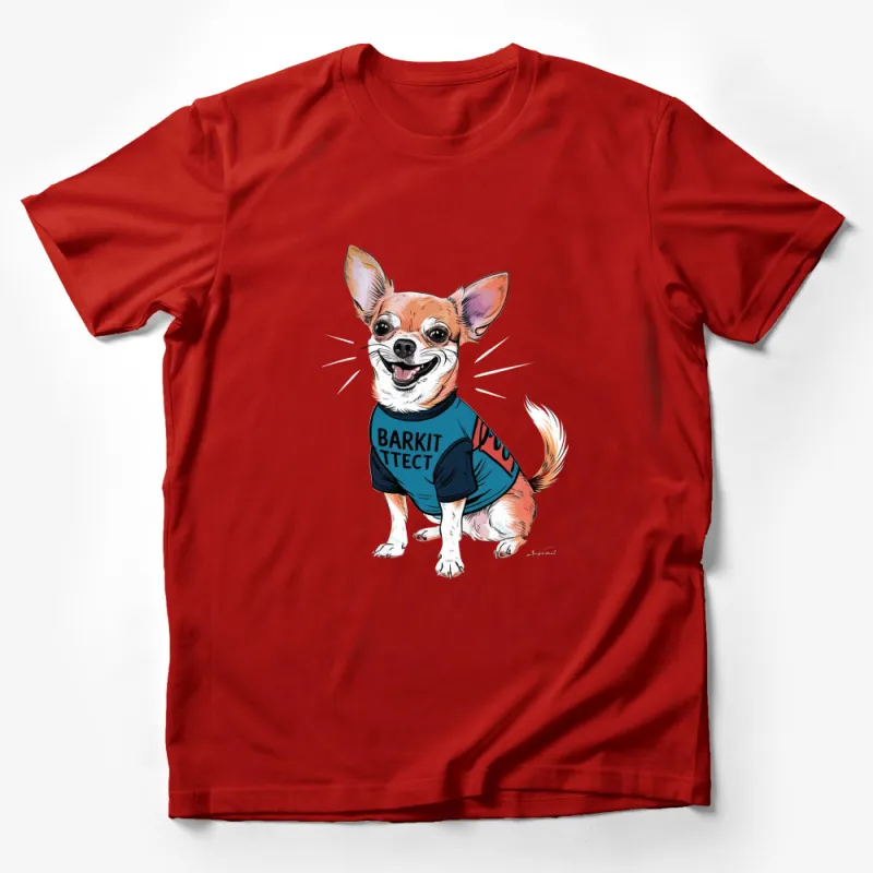 Cute Chihuahua Cartoon T-Shirt, Funny Barkitect Dog Lover Tee, Pet Graphic Unisex Shirt for All Ages Male T-Shirt