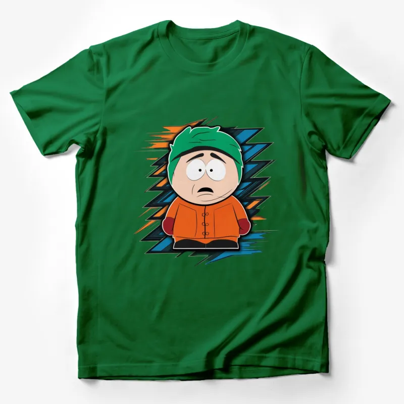 Cartoon Character T-Shirt, Quirky Green Hat Kid, Unique Graphic Tee, Gift Idea Male T-Shirt