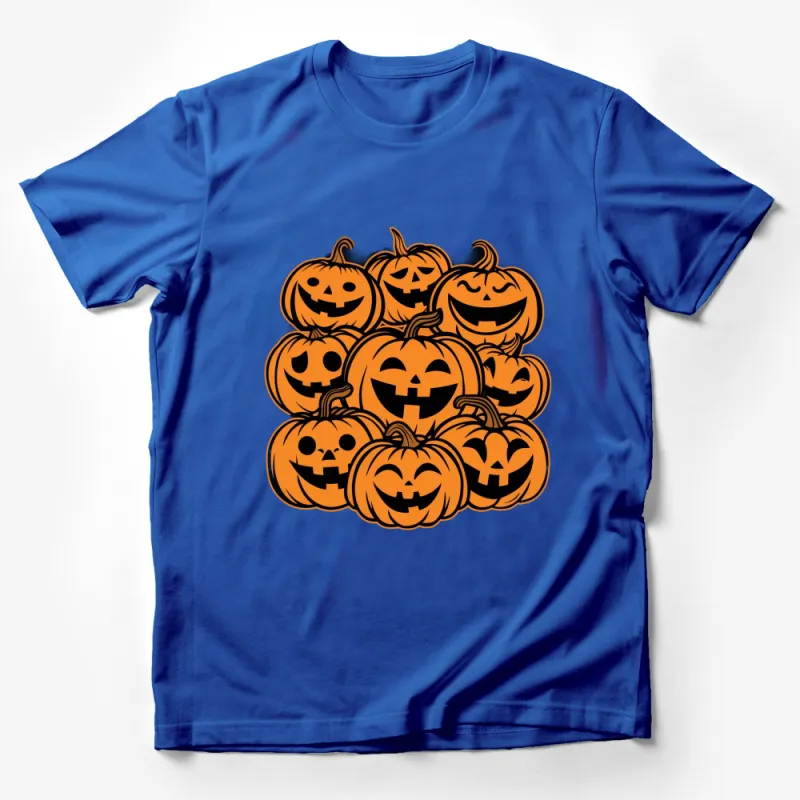 Halloween Pumpkin T-Shirt, Spooky Jack-o'-Lantern Smiling Faces Unisex Tee Male T-Shirt