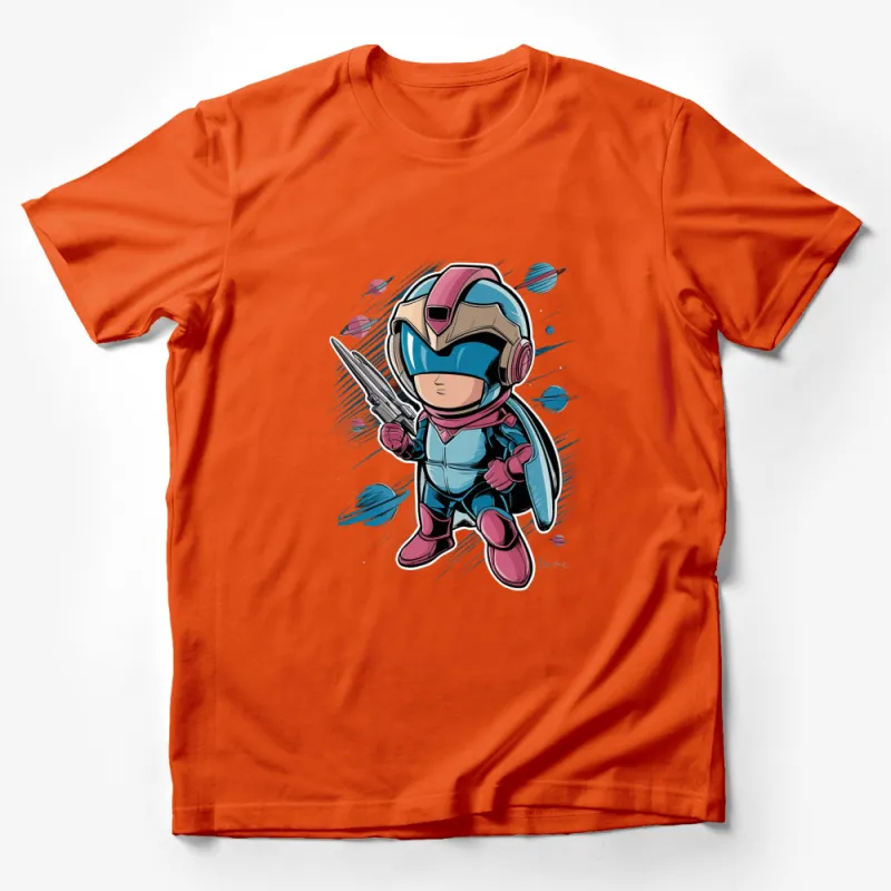 Retro Space Warrior Cartoon T-Shirt, Vintage Sci-Fi Hero Tee, Unique Graphic Tee for All Ages Male T-Shirt