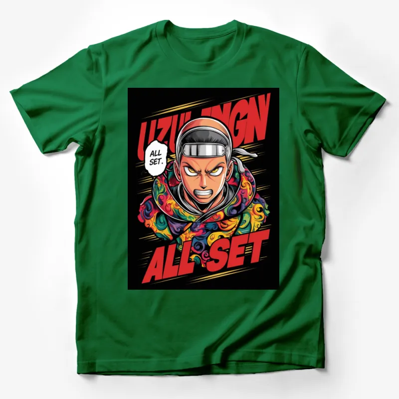 Colorful Manga Style Graphic T-Shirt, Bold Anime Character Design, Vibrant Unisex Tee Male T-Shirt