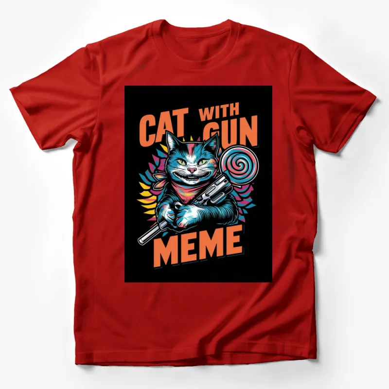 Cat with Gun Meme T-Shirt, Funny Cat Lover Tee, Quirky Cat Graphic Shirt Male T-Shirt