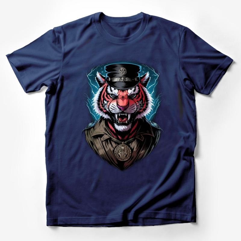 Graphic Tiger Tee, Military Style Animal Print, Bold Tiger Officer Design Shirt, Unique Sergeant Cat T-shirt, Unisex Apparel Male T-Shirt