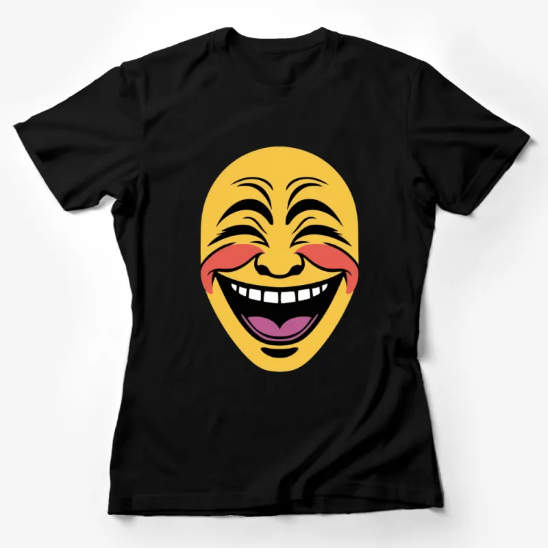 Laughing Face Emoji T-Shirt, Yellow Smile Graphic Tee, Unisex Adult Casual Wear Female T-Shirt