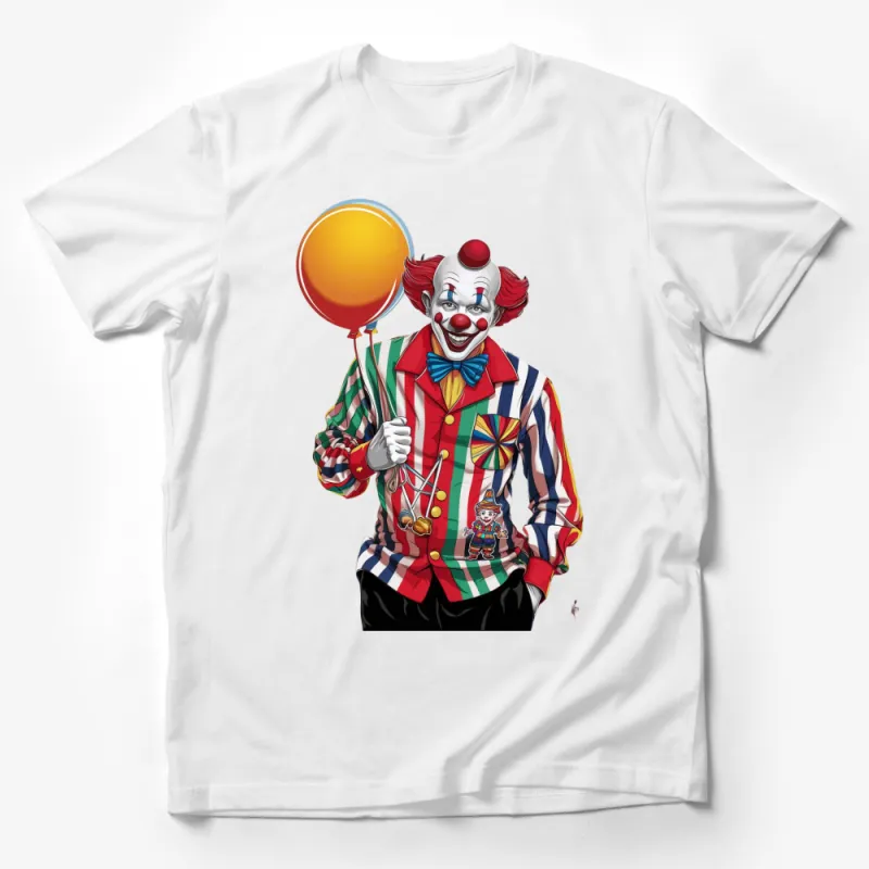 Colorful Clown Graphic T-Shirt, Fun Circus Inspired Tee, Vibrant Balloon and Bow Tie Design, Unisex Adult Clothing Male T-Shirt