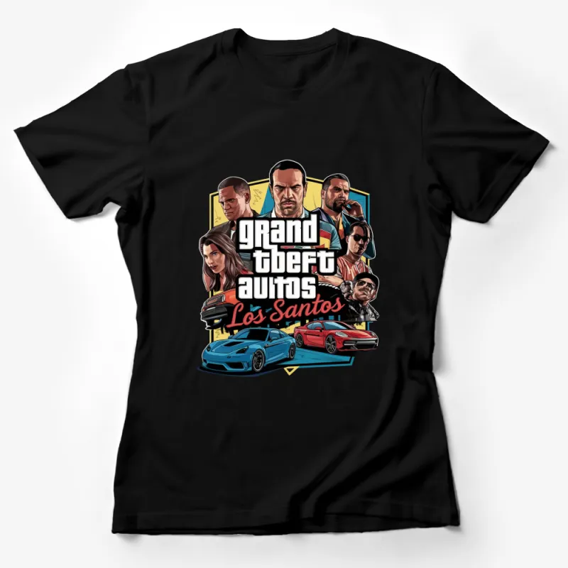 Grand Theft Auto Los Santos T-Shirt, Colorful GTA Character and Car Design, Gaming Fan Apparel Female T-Shirt