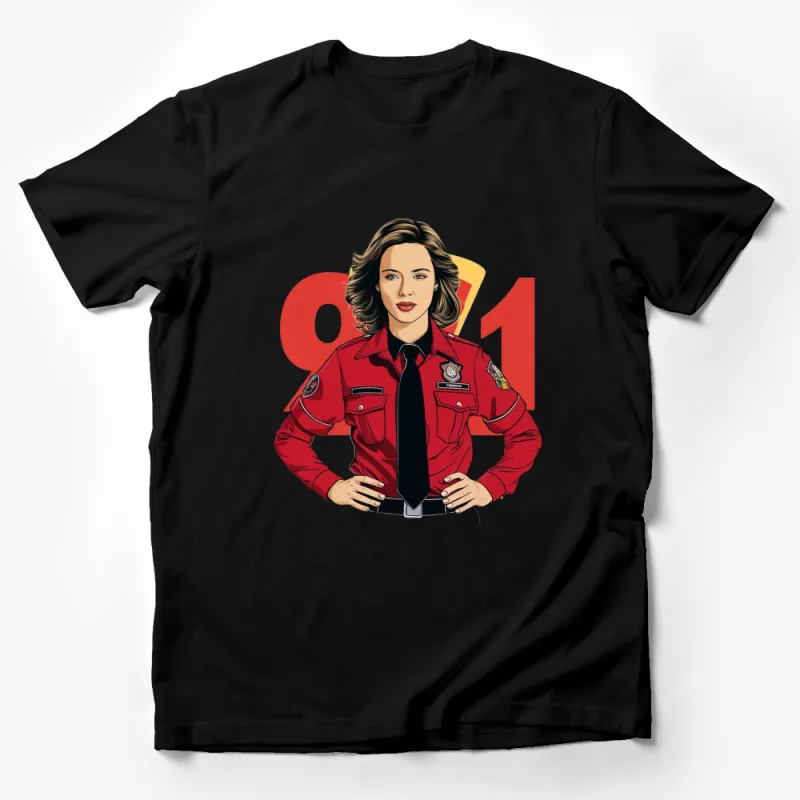 Firefighter Woman T-Shirt, Bold Red Uniform Design, 911 Emergency Services Tee, Fire Department Inspired Apparel Male T-Shirt