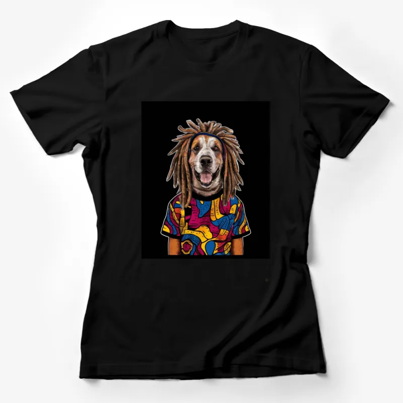 Colorful Rasta Dog T-Shirt, Funky Reggae Music Lover Dog Shirt, Unique Animal Art Tee, Gift for Pet Owners Female T-Shirt