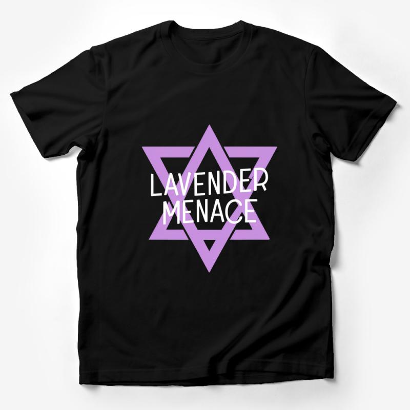 Lavender Menace Graphic T-Shirt, Feminist Slogan Tee, LGBTQ+ Activism, Purple and Black Male T-Shirt