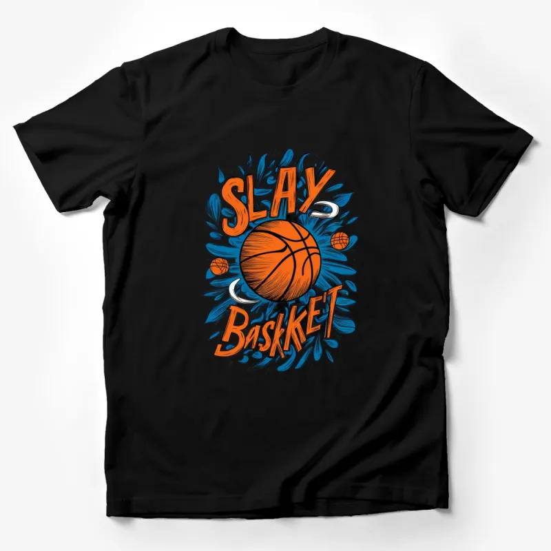 Vibrant Basketball Slay Basket T-Shirt, Sports Graphic Tee, Athletic Casual Wear, Men's and Women's Male T-Shirt