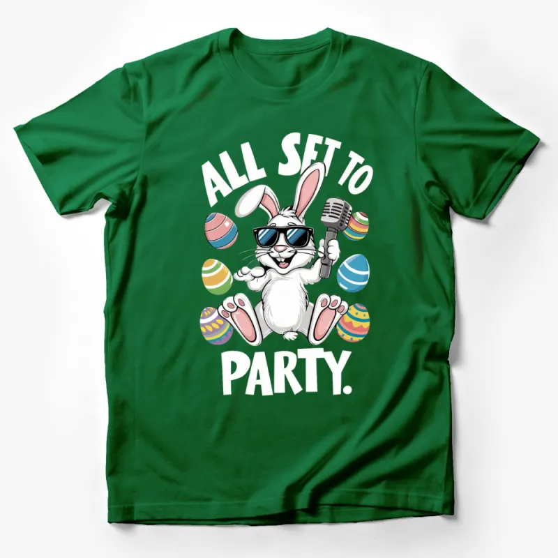 Cool Easter Bunny T-Shirt, Party Rabbit with Sunglasses and Mic, Fun Holiday Apparel, Gift for Easter Male T-Shirt