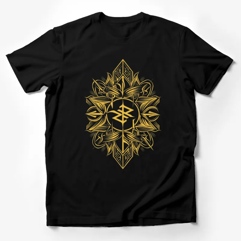 Golden Mandala Design T-Shirt, Elegant Yoga Top, Spiritual Zen Clothing, Unisex Casual Wear, Artistic Graphic Tee Male T-Shirt