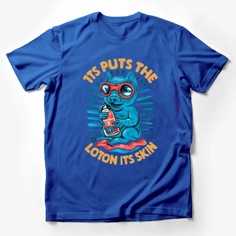 Funny Blue Alien T-Shirt, It Puts the Lotion on Its Skin Quote, Quirky Pop Culture Tee, Vibrant Alien Graphic Male T-Shirt