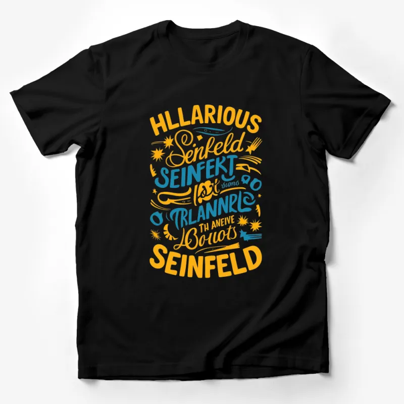 Hilarious Seinfeld TV Show Inspired T-Shirt with Iconic Quotes, Yellow and Blue Male T-Shirt