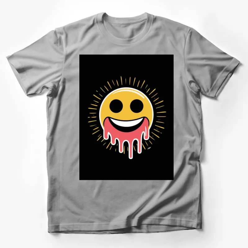 Happy Face Sun Graphic T-Shirt, Smiling Dripping Melting Design, Unisex Casual Wear, Black Tee Male T-Shirt