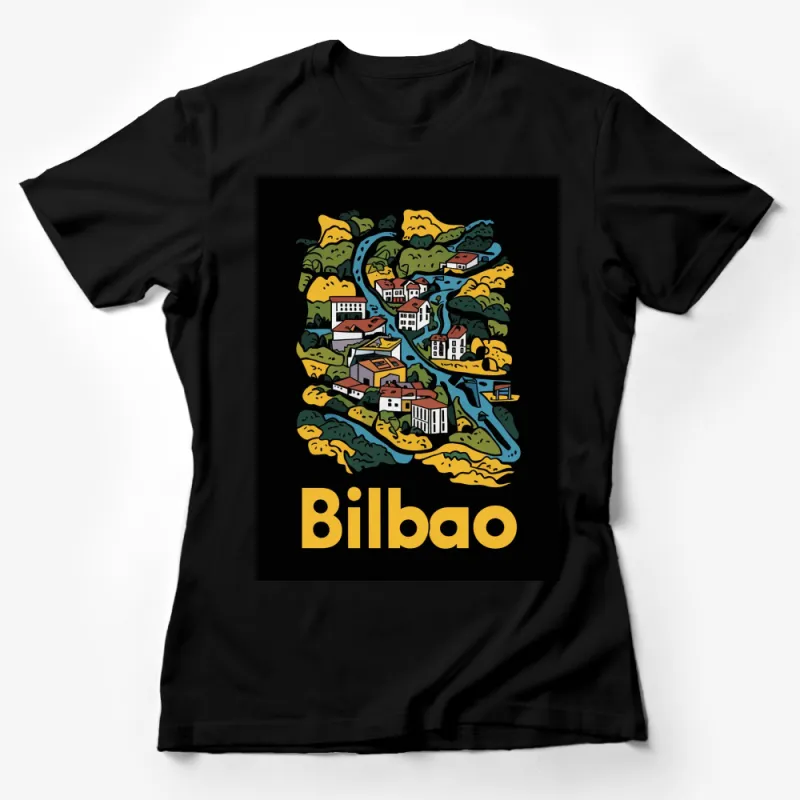 Bilbao City Map T-Shirt, Colorful Travel Graphic Tee, Spanish Destination Art, Unisex Gift Idea Female T-Shirt