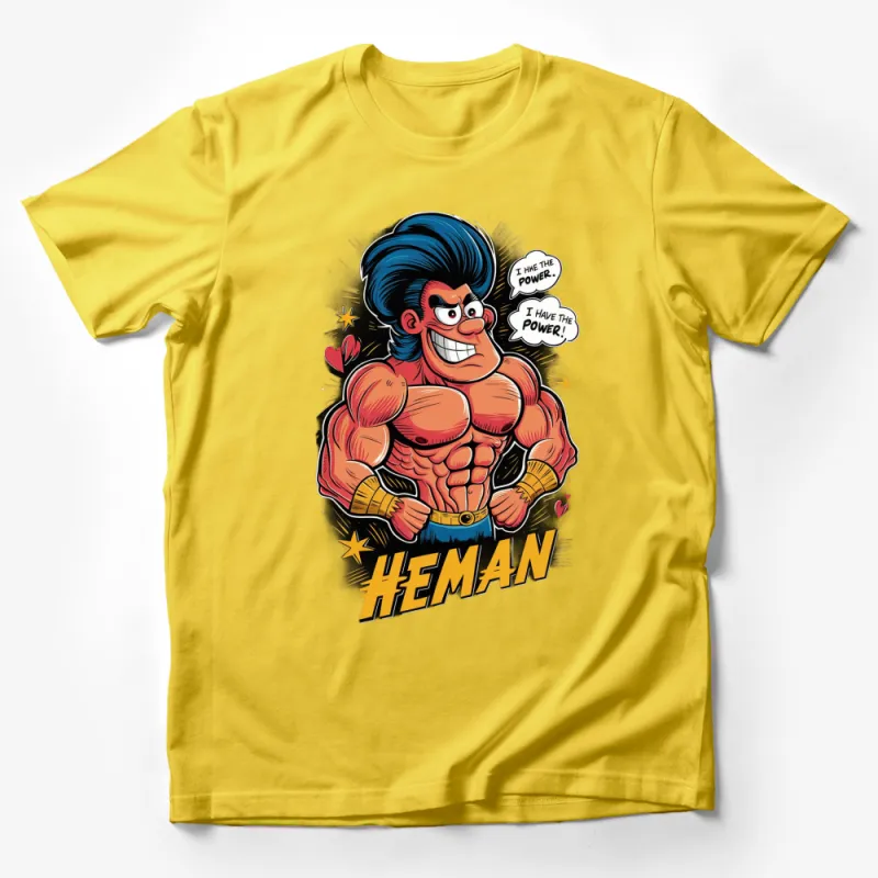 Retro Heman Inspired T-Shirt, Cartoon Muscle Man, I Have The Power Graphic Tee, Vintage Style Superhero Shirt Male T-Shirt