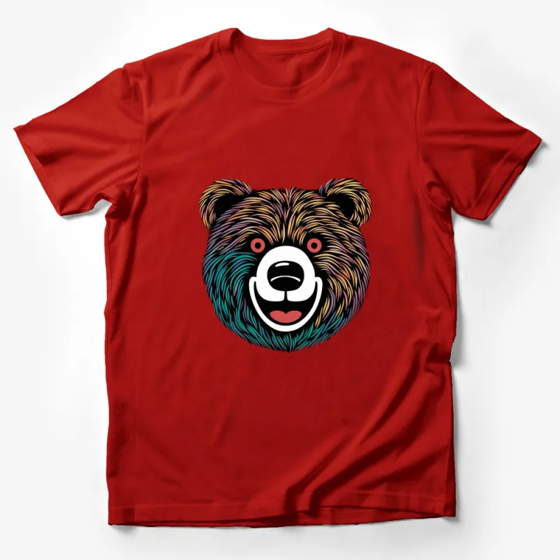 Colorful Bear Face Graphic T-Shirt, Vibrant Animal Design Tee, Unisex Fashion Male T-Shirt