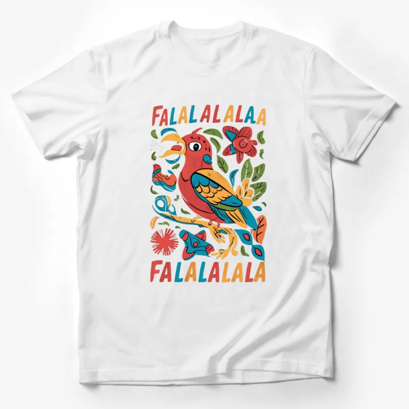 Colorful Parrot Falalalalaa Graphic T-Shirt, Tropical Bird Lover Gift, Unique Floral Design Tee Male T-Shirt