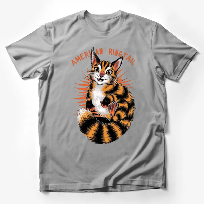 American Ringtail Cat Graphic T-Shirt, Colorful Cat Lover Tee, Unique Pet Portrait Shirt, Animal Art Top Male T-Shirt