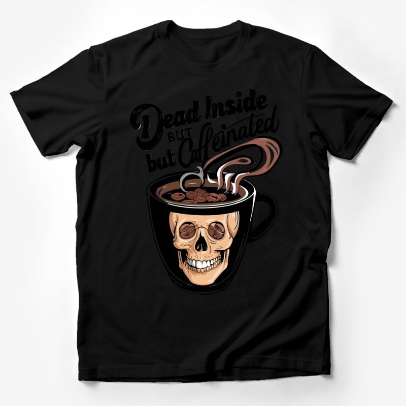 Funny Coffee Lover T-Shirt, Dead Inside But Caffeinated Skull Graphic Tee, Unisex Casual Shirt Male T-Shirt