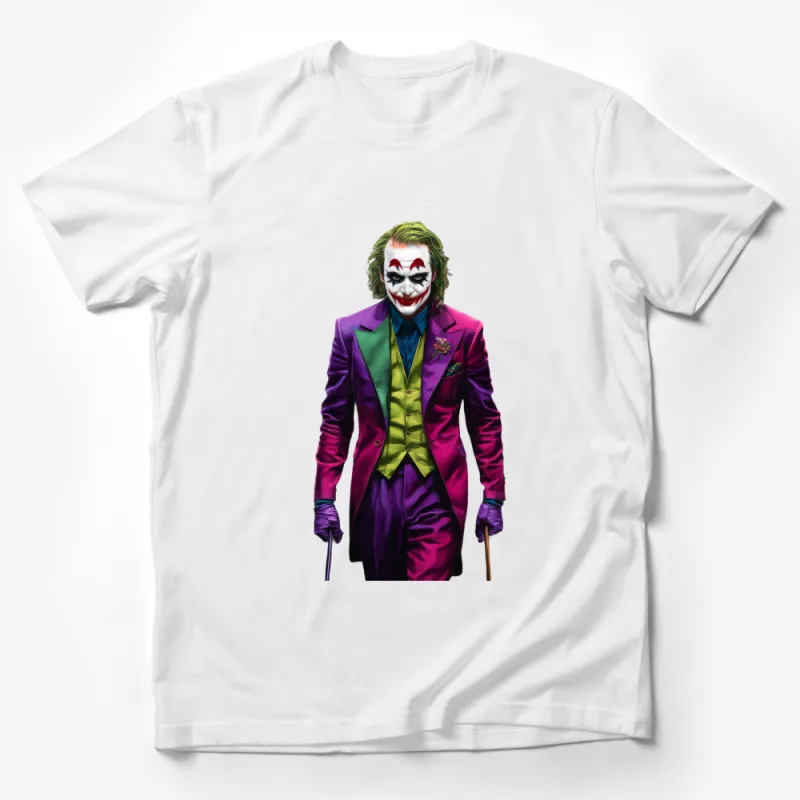 Joker Inspired Colorful Graphic T-Shirt, Unique Villain Portrait Tee, Bold Comic Art Style Shirt, Unisex Male T-Shirt